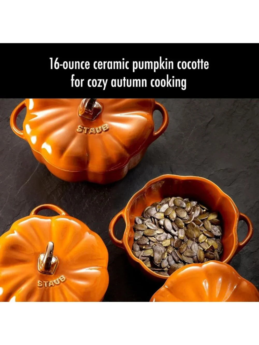 Petite Pumpkin Cocotte 16oz - Burnt Orange Ceramic Bakeware for Fall Cooking